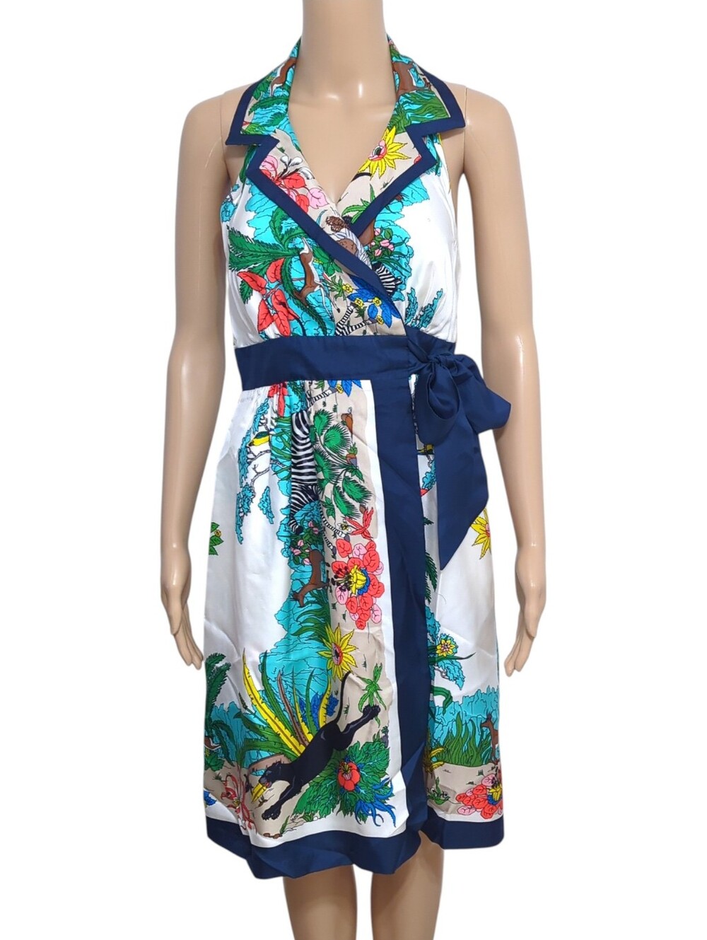 Tibi Silk Tropical Print Wrap Dress Halter Resort Size 4 - Picture 2 of 12